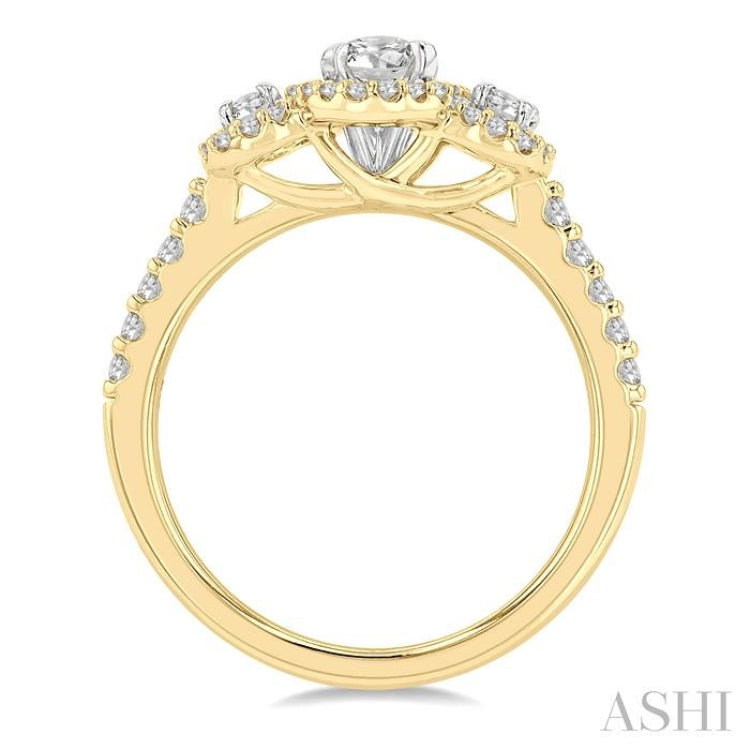 1 ctw Past, Present & Future Round Cut Diamond Engagement Ring With 3/8 ct Oval Cut Center Stone in 14K Yellow and White Gold