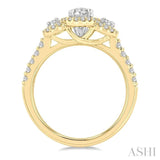 1 ctw Past, Present & Future Round Cut Diamond Engagement Ring With 3/8 ct Oval Cut Center Stone in 14K Yellow and White Gold