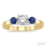 3.50 MM Round Shape Sapphire and 3/8 Ctw Past, Present and Future Round Cut Diamond Precious Ring in 14K Yellow and White Gold