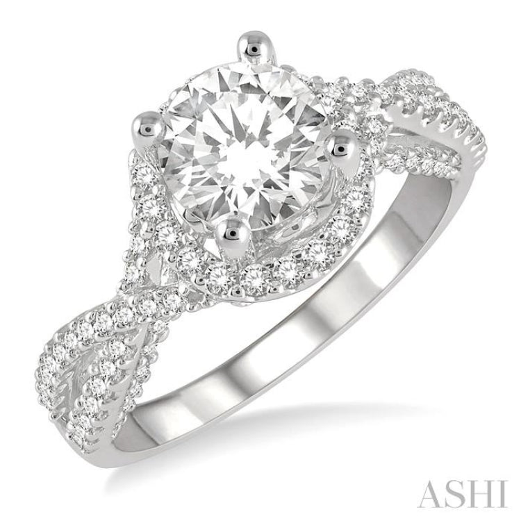 1/2 ctw Circular Center Criss-Cross Shank Round Cut Diamond Semi-Mount Engagement Ring in 14K White Gold