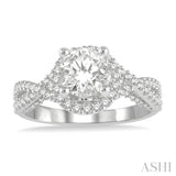 1/2 ctw Circular Center Criss-Cross Shank Round Cut Diamond Semi-Mount Engagement Ring in 14K White Gold