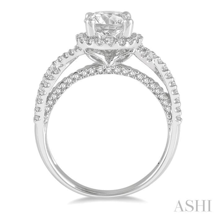 1/2 ctw Circular Center Criss-Cross Shank Round Cut Diamond Semi-Mount Engagement Ring in 14K White Gold