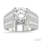 1 5/8 ctw Wide Shank Baguette and Round Cut Diamond Semi-Mount Engagement Ring in 14K White Gold