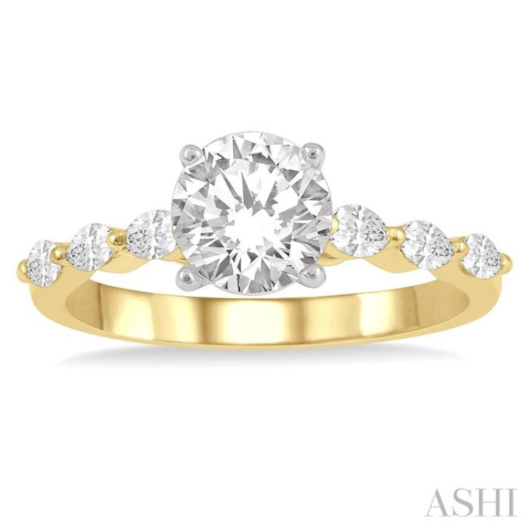 3/8 Ctw Round Shape Marquise Cut Semi-Mount Engagement Ring in 14K Yellow and White Gold