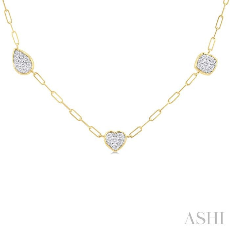 3/4 Ctw Lovebright Mixed Shape Mount Round Cut Diamond Station Necklace in 14K Yellow and White Gold