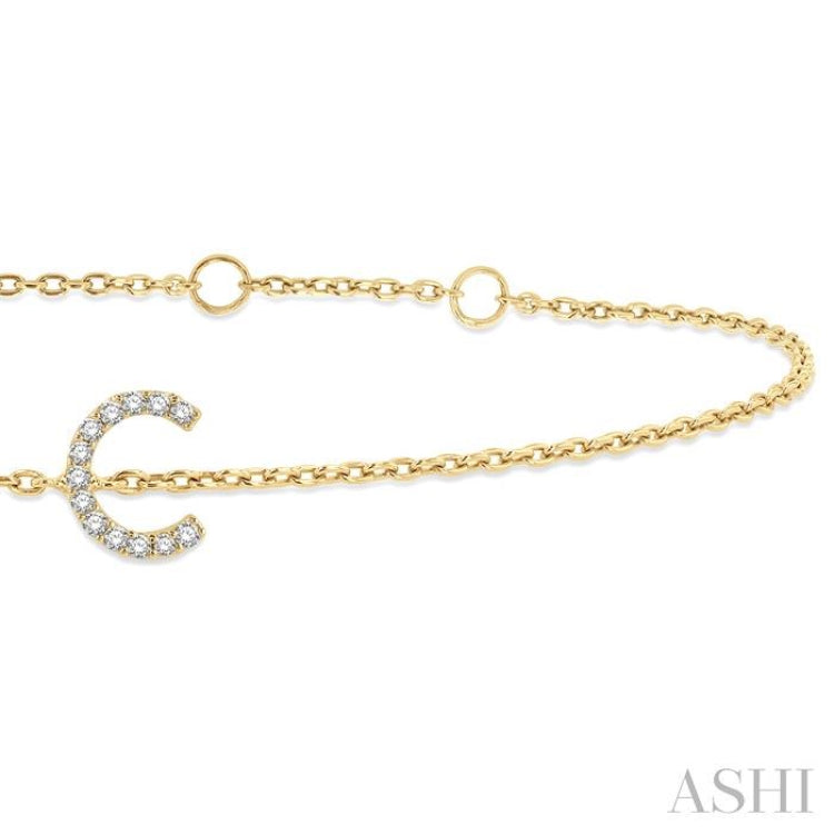1/20 Ctw Initial 'C' Round Cut Diamond Bracelet in 10K Yellow Gold