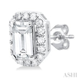 5x3 MM Octagonal Shape White Topaz and 1/8 Ctw Single Cut Diamond Halo Semi-Precious Stud Earrings in 10K White Gold