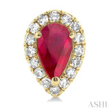 5x3 MM Pear Shape Ruby and 1/8 Ctw Single Cut Diamond Halo Precious Stud Earrings in 10K Yellow Gold