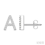 1/10 Ctw Initial 'A' Round Cut Diamond Earrings in 10K White Gold