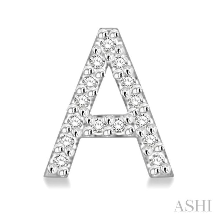 1/10 Ctw Initial 'A' Round Cut Diamond Earrings in 10K White Gold