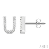 1/10 Ctw Initial 'U' Round Cut Diamond Earrings in 10K White Gold