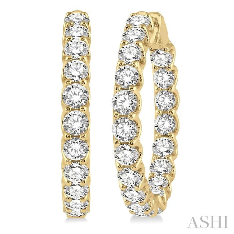 10 Ctw Inside-Out Round Cut Diamond Hoop Earrings in 14K Yellow Gold