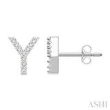1/10 Ctw Initial 'Y' Round Cut Diamond Earrings in 10K White Gold