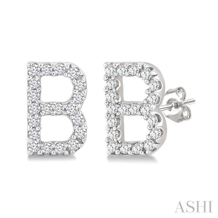 1/8 Ctw Initial 'B' Single Cut Diamond Earrings in 10K White Gold