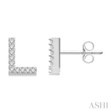 1/10 Ctw Initial 'L' Round Cut Diamond Earrings in 10K White Gold