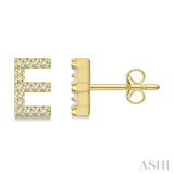 1/10 Ctw Initial 'E' Round Cut Diamond Earrings in 10K Yellow Gold
