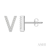 1/10 Ctw Initial 'V' Round Cut Diamond Earrings in 10K White Gold