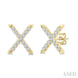 1/10 Ctw Initial 'X' Round Cut Diamond Earrings in 10K Yellow Gold