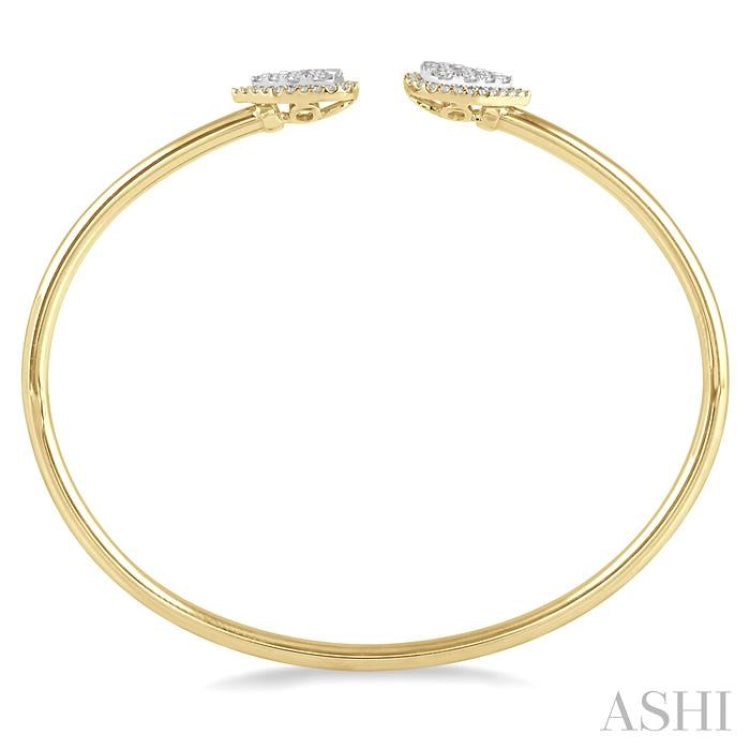 5/8 ctw Round Cut Lovebright Diamond Pear Shape Open Cuff Bangle in 14K Yellow and White Gold