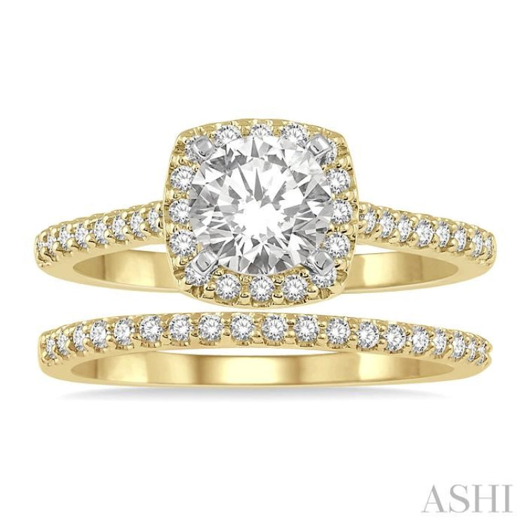 1/2 ctw Diamond Wedding Set With 3/8 ctw Round Cut Engagement Ring and 1/10 ctw Wedding Band in 14K Yellow and White gold