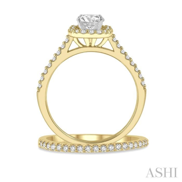 1/2 ctw Diamond Wedding Set With 3/8 ctw Round Cut Engagement Ring and 1/10 ctw Wedding Band in 14K Yellow and White gold