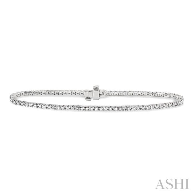 1 ctw Square Shape Round Cut Diamond Tennis Bracelet in 14K White Gold