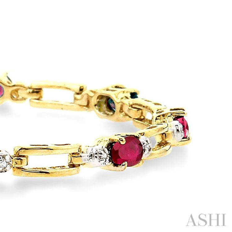 5x3 MM Oval Cut Ruby and 1/10 Ctw Round Cut Diamond Precious Bracelet in 10K Yellow Gold