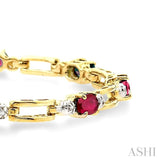 5x3 MM Oval Cut Ruby and 1/10 Ctw Round Cut Diamond Precious Bracelet in 10K Yellow Gold
