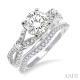 1 ctw Diamond Wedding Set with 7/8 ctw Round Cut Engagement Ring and 1/6 ctw Wedding Band in 14K White Gold