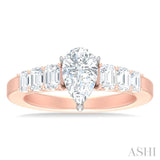 1 ctw Pear Shape Emerald and Round Cut Diamond Semi Mount Engagement Ring in 14K Rose and White Gold