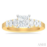 1 ctw Princess Shape Emerald and Round Cut Diamond Semi Mount Engagement Ring in 14K Yellow and White Gold
