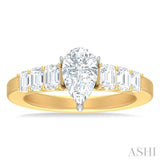 1 ctw Pear Shape Emerald and Round Cut Diamond Semi Mount Engagement Ring in 14K Yellow and White Gold