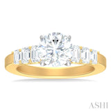 1 ctw Round Shape Emerald and Round Cut Diamond Semi Mount Engagement Ring in 14K Yellow and White Gold
