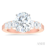 1 1/4 ctw Oval Shape Emerald and Round Cut Diamond Semi Mount Engagement Ring in 14K Rose and White Gold