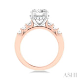 1 1/4 ctw Oval Shape Emerald and Round Cut Diamond Semi Mount Engagement Ring in 14K Rose and White Gold