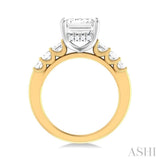 1 1/4 ctw Emerald Shape Emerald and Round Cut Diamond Semi Mount Engagement Ring in 14K Yellow and White Gold