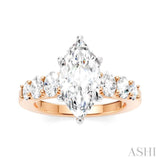 1 Ctw Marquise Shape Oval and Round Cut Diamond Semi-Mount Engagement Ring in 14K Rose and White Gold