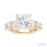 1 Ctw Princess Shape Round Cut Diamond Semi-Mount Engagement Ring in 14K Rose and White Gold