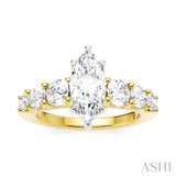 1 Ctw Marquise Shape Round Cut Diamond Semi-Mount Engagement Ring in 14K Yellow and White Gold