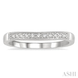 1/10 ctw Curved Center Milgrain Border Round Cut Diamond Wedding Band in 14K White Gold