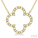 1/10 Ctw Round Cut Diamond Clover Pendant in Gold Plated Sterling Silver with Chain