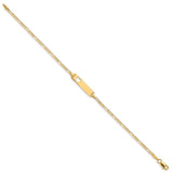 14k Polished Solid Chain/Solid Plate Figaro Link Cut-out Heart 20x5mm Plate 7 inch ID Bracelet