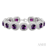 7 MM Oval Shape Amethyst and 1/10 Ctw Single Cut Diamond Semi-Precious Bracelet in Sterling Silver