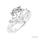 1/2 Ctw Tri-Mount Past, Present and Future Oval Shape Center Round Cut Diamond Semi Mount Engagement Ring in 14K White Gold