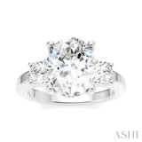 1/2 Ctw Tri-Mount Past, Present and Future Oval Shape Center Round Cut Diamond Semi Mount Engagement Ring in 14K White Gold