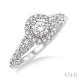 5/8 ctw Diamond Engagement Ring with 3/8 ct Round Cut Center Stone in 14K White Gold