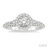 5/8 ctw Diamond Engagement Ring with 3/8 ct Round Cut Center Stone in 14K White Gold