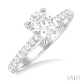1/2 ctw Oval Shape Semi-Mount Diamond Engagement Ring in 14K White Gold