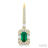 5x3 MM Octagon Cut Emerald and 1/2 Ctw Round Cut Diamond Precious Earrings in 14K Yellow Gold