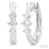 1/4 Ctw Three Stone Round Cut Diamond Hoop Earrings in 10K White Gold